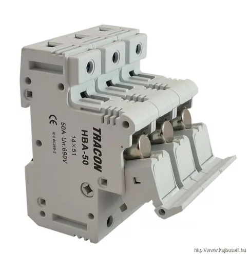TRACON HBA-3P-50 Szakaszolókapcsoló-biztosítóhengeres bizt.hoz, maszkolható 50A, 14x51mm; Un=230V/400V