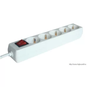   TRACON HK5 Hordozható elosztósáv kapcsolóval, normál, fehér 5×SCHUKO, 1,5m, max.16A, 250VAC, 3680W, 3x1,0mm2, H05VV-F