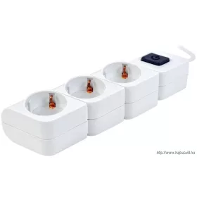   TRACON HKD-3 Hordozható elosztósáv kapcsolóval, fehér 3×SCHUKO, 1,4m, max.16A, 250VAC, 3680W, 3x1mm2, H05VV-F