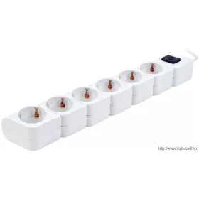  TRACON HKD-6 Hordozható elosztósáv kapcsolóval, fehér 6×SCHUKO, 1,4m, max.16A, 250VAC, 3680W, 3x1mm2, H05VV-F