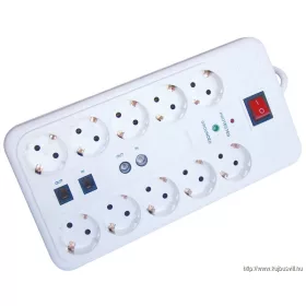   TRACON HNKTM10-3M-KT Négyzetes10-es elosztó kapcsolóval+túlfesz+ túláram+koax+tel 10×SCHUKO, 3m, max.16A, 250VAC, 3680W, H05VV-F