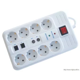   TRACON HNKTM8-3M-KT Négyzetes 8-as elosztó kapcsolóval+túlfesz+ túláram+koax+tel 8×SCHUKO, 3m, max.16A, 250VAC, 3680W, H05VV-F