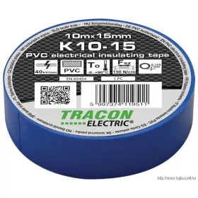   TRACON K10-15 Szigetelőszalag, kék 10m×15mm, PVC, 0-90°C, 40kV/mm