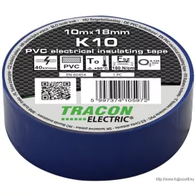  TRACON K10 Szigetelőszalag, kék 10m×18mm, PVC, 0-90°C, 40kV/mm