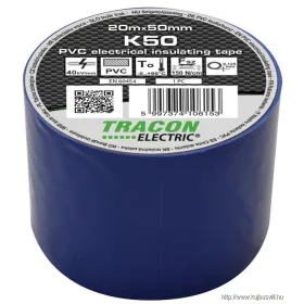   TRACON K50 Szigetelőszalag, kék 20m×50mm, PVC, 0-90°C, 40kV/mm