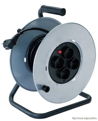 KD-4/50-B Kábeldobos hosszabbító, fémvázzal 4×SCHUKO, 50m, 250V AC, 16A, 3×1,5mm2, H05VV-F, IP20