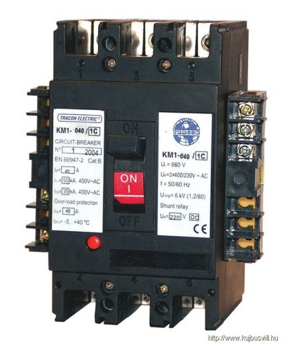 KM5-350/2 Kompakt megszakító, 230V AC feszültségcsökkenési kioldóval 3×230/400V, 50Hz, 350A, 50kA, 2×CO