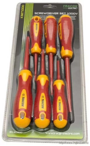 TRACON KSET1000 1000 V-ra szigetelt csavarhúzó szett 1000 V; 1×5,5×125mm; 0,8×4×100mm; 0,4×2,5×75mm