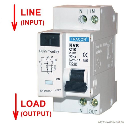 KVK-10/03 Kombinált védőkapcsoló, 2P, 2 modul, C karakterisztika 10A, 30mA, 3kA, AC, E3