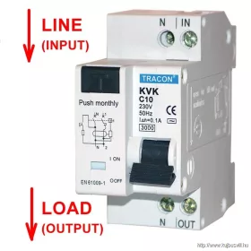   TRACON KVK-10/10 Kombinált védőkapcsoló, 2P, 2 modul, C karakterisztika 10A, 100mA, 3kA, AC, E3