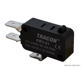   TRACON KW3-01 Helyzetkapcsoló, mikro, ütközős 1×CO 10A/230VAC, 0,3A/250VDC, 6,3x0,8 mm, IP00