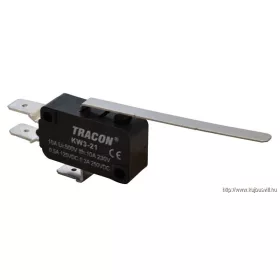   TRACON KW3-21 Helyzetkapcsoló, mikro, rugószáras 1×CO 10A/230VAC, 0,3A/250VDC, 52mm, 6,3x0,8 mm, IP00