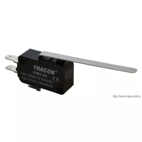   TRACON KW3-25 Helyzetkapcsoló, mikro, rugószáras 1×CO 10A/230VAC, 0,3A/250VDC, 52mm, 4,8x0,5 mm, IP00