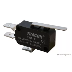   TRACON KW3-31 Helyzetkapcsoló, mikro, rugószáras 1×CO 10A/230VAC, 0,3A/250VDC, 28mm, 6,3x0,8 mm, IP00