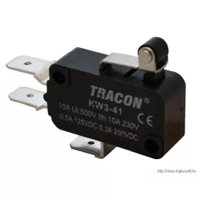   TRACON KW3-41 Helyzetkapcsoló, mikro, karos-görgős 1×CO 10A/230VAC, 0,3A/250VDC, 15mm, 6,3x0,8 mm, IP00
