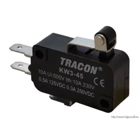   TRACON KW3-45 Helyzetkapcsoló, mikro, karos-görgős 1×CO 10A/230VAC, 0,3A/250VDC, 15mm, 4,8x0,5 mm, IP00