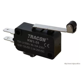   TRACON KW3-55 Helyzetkapcsoló, mikro, karos-görgős 1×CO 10A/230VAC, 0,3A/250VDC, 28mm, 4,8x0,5 mm, IP00