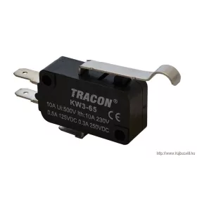   TRACON KW3-65 Helyzetkapcsoló, mikro, íves-rugószár 1×CO 10A/230VAC, 0,3A/250VDC, 28mm, 4,8x0,5 mm, IP00