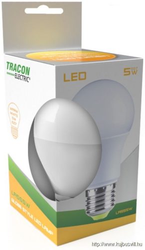 TRACON LA555W Gömb búrájú LED fényforrás 230 VAC, 5 W, 2700 K, E27, 400 lm, 200°, A55, EEI=G
