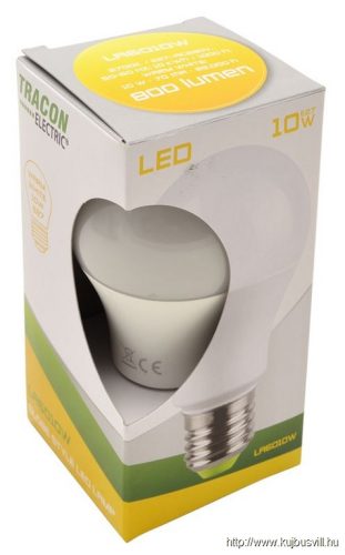 TRACON LA6010W Gömb burájú LED fényforrás 230 V, 50 Hz, 10 W, 2700 K, E27, 935 lm, 200°, A60, EEI=F