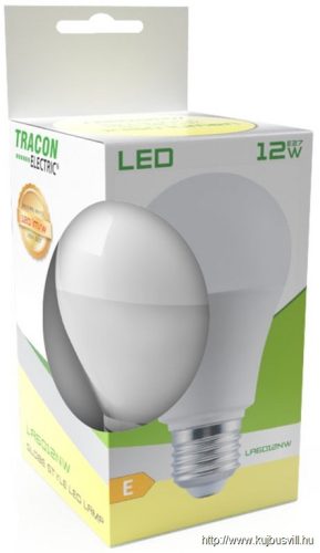 TRACON LA6012NW Gömb burájú LED fényforrás 230 V, 50 Hz, 12 W,4000 K, E27, 1450 lm, 200°, A60, EEI=E