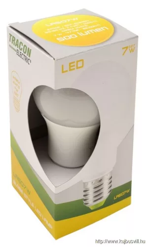 TRACON LA607W Gömb burájú LED fényforrás 230 V, 50 Hz, 7 W, 2700 K, E27, 600 lm, 200°, A60, EEI=F