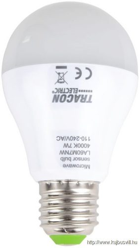 LA60M7NW LED fényforrás beépített mozgásérzékelővel 110-240 V, 50/60 Hz, 7W,600lm,4000K,360°,60s,5m,<20lx, EEI=F