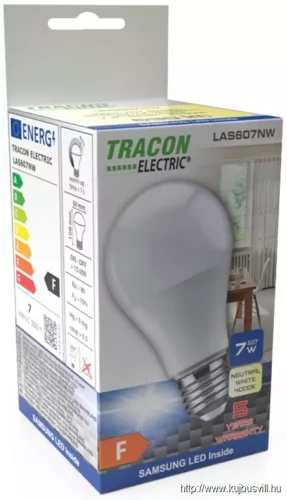 TRACON LAS6012NW Gömb burájú LED fényforrás SAMSUNG chippel 230V,50Hz,12W,4000K,E27,1180 lm,200°,A60,SAMSUNG chip, EEI=F