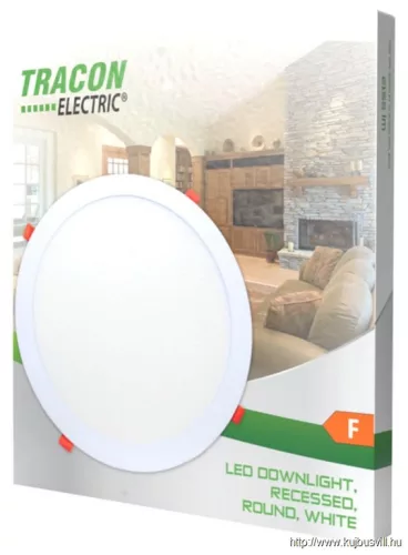 TRACON LED-DL-21WW Beépíthető LED mélysugárzó, kerek, fehér 230 VAC 50Hz, 21 W, 2155 lm, D=300 mm, 2700 K, IP40, EEI=F