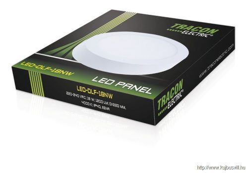 TRACON LED-DLF-18NW Falon kívüli LED mélysugárzó, kerek, fehér 85-265 VAC, 18 W, 1200 lm, D=220 mm, 4000 K, IP20, EEI=G