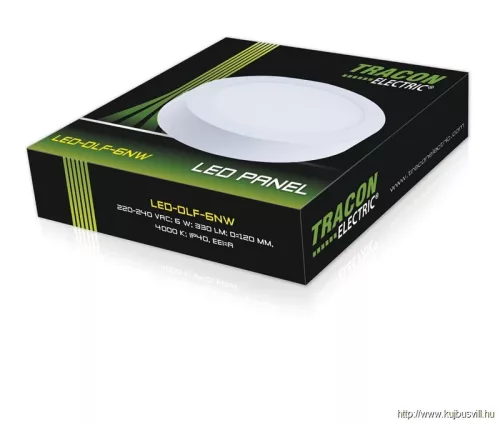 TRACON LED-DLF-6NW Falon kívüli LED mélysugárzó, kerek, fehér 85-265 VAC, 6 W, 330 lm, D=120 mm, 4000 K, IP20, EEI=G