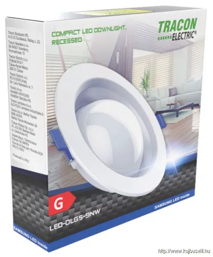 TRACON LED-DLGS-9NW Kompakt beépíthető LED mélysugárzó 230 VAC, 9W, 720lm, D=160 mm, 4000 K, IP44, EEI=G