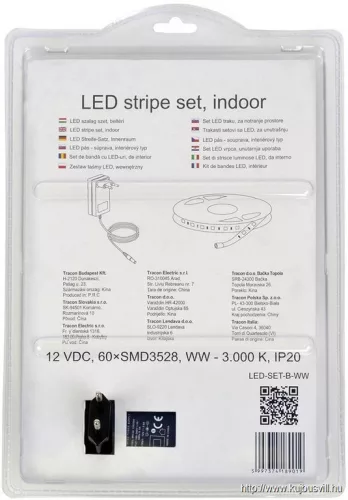 TRACON LED-SET-B-WW LED szalag szet, beltéri SMD3528,30LED/m,4,8W/m,120lm/m,W=8 mm,3000K,IP20, EEI=G