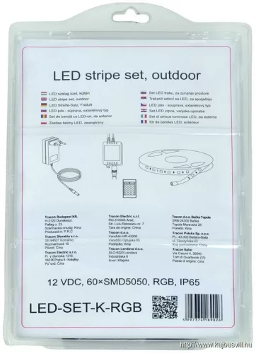 TRACON LED-SET-K-RGB LED szalag szet, kültéri 220-240V, 50Hz, 14,4W/m, W=10m, 5m, RGB, IP65/IP20