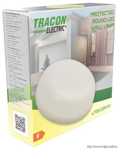 TRACON LFEK12NW Védett, kerek fali LED lámpatest 230 VAC, 12 W, 4000 K, IP54, 1160 lm, D=230mm, EEI=F