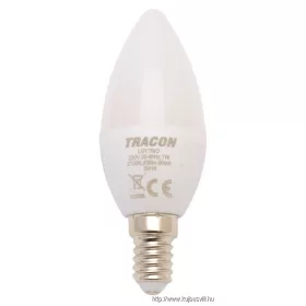  TRACON LGY7NW Gyertya burájú LED fényforrás, tejüveg 230 V, 50 Hz, 7 W, 4000 K, E14, 600 lm, 180°, EEI=F