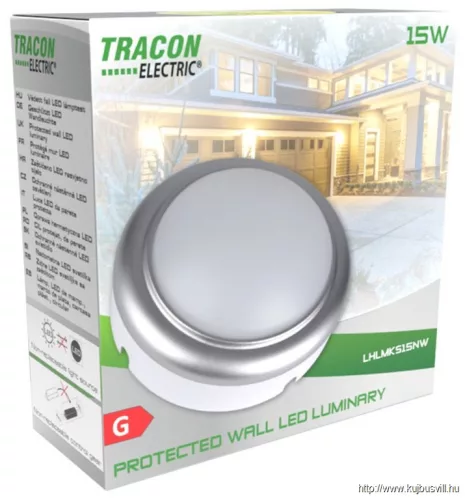 TRACON LHLMKS8NW Műanyag házas LED hajólámpa ezüst kerettel, kerek 230 V, 50 Hz, 8 W, 4000 K, 560 lm, IP54, ABS+PC, EEI=G