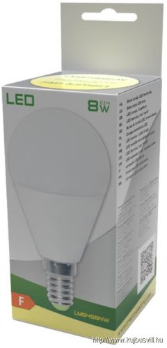 TRACON LMG458NW Gömb burájú LED fényforrás 230 V, 50 Hz, E14, 8 W, 710 lm,200°, 4000 K, EEI=F