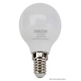   TRACON LMGS455NW Gömb burájú LED fényforrás SAMSUNG chippel 230V,50Hz,5W,4000K,E14,460 lm,180°,G45,SAMSUNG chip, EEI=F