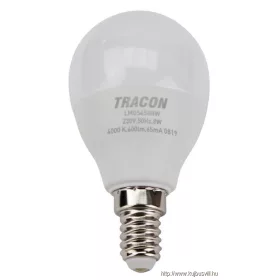   TRACON LMGS458W Gömb burájú LED fényforrás SAMSUNG chippel 230V,50Hz,8W,3000K,E14,710lm,180°,G45,SAMSUNG chip, EEI=F