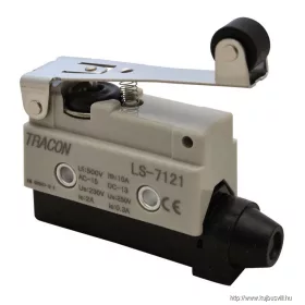   TRACON LS7121 Helyzetkapcsoló, rugószáras-görgős 1xCO, 2A/230V AC-15, 0,3A/250V DC-13, 65mm, IP40