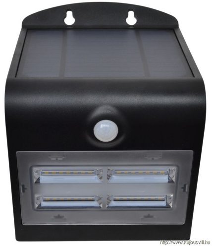 TRACON LSLBB3W Napelemes LED fali világítótest mozgásérzékelővel, fekete 3,2 W, 4000 K, 400 lm, IP65, 3,7 V, 2 Ah