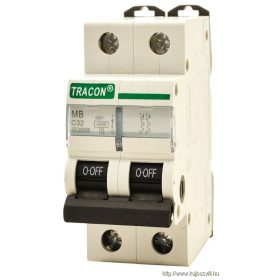   TRACON MB-2C-16 Kismegszakító, 2 pólus, C karakterisztika 16A, 4,5 kA