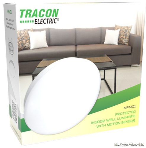 TRACON MFM01 Műanyag beltéri fali lámpatest mozgásérzékelővel 230VAC,max.25W,E27,360°,10s-12min,3-2000lux,IP20,