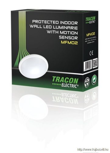 TRACON MFM02 Műanyag védett beltéri fali LED lámpatest mozgásérzékelővel 230VAC,16W,5,8GHz,360°,1-8m,10s-12mn,4500K,IP44,1285lm,EEI=G