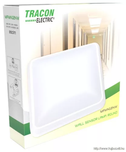 TRACON MFMN12NW Mozgásérzékelős fali lámpatest, négyzetes forma 230 VAC, 12W, 850lm, 4500K, 10s-10m, 5-2000lx, 9m, EEI=F