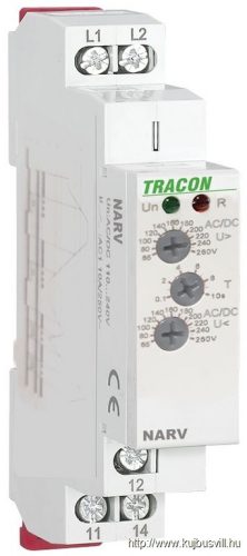 NARV1 Feszültségfigyelő relé 1 fázisra AC/DC 110-240V, U> U< = 65-260V, t=0,1-10s
