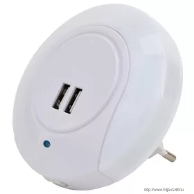   TRACON NLUSB Éjszakai fény érzékelővel 230VAC, 50Hz, 0,4W, 8lm, CDS, 2xUSB