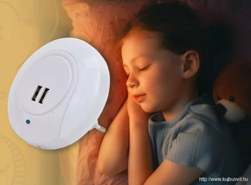 TRACON NLUSB Éjszakai fény érzékelővel 230VAC, 50Hz, 0,4W, 8lm, CDS, 2xUSB