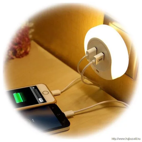 TRACON NLUSB Éjszakai fény érzékelővel 230VAC, 50Hz, 0,4W, 8lm, CDS, 2xUSB